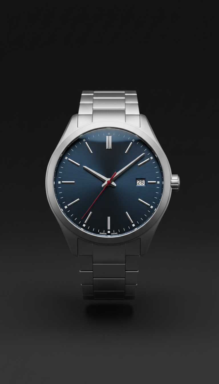 Brushed silver automatic dress watch